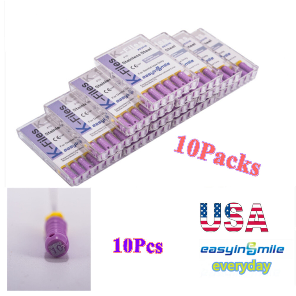 10Packs Dental Endo K FILES Endodontic Hand Use Files Stainless #10 EASYINSMILE