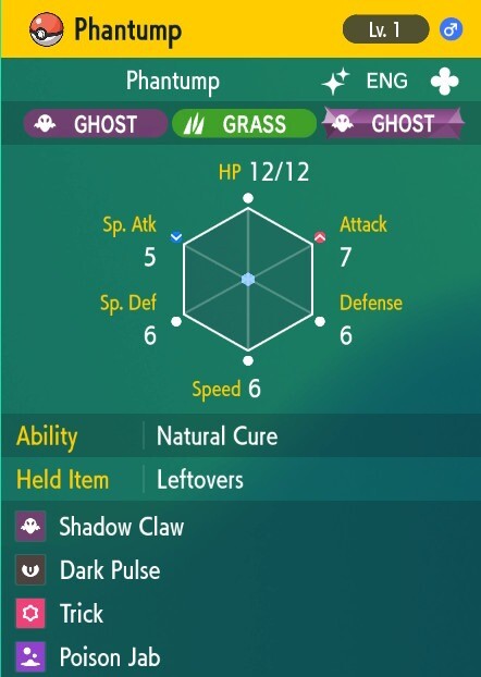 Pokemon Scarlet and Violet 6iv Shiny Max EV Phantump