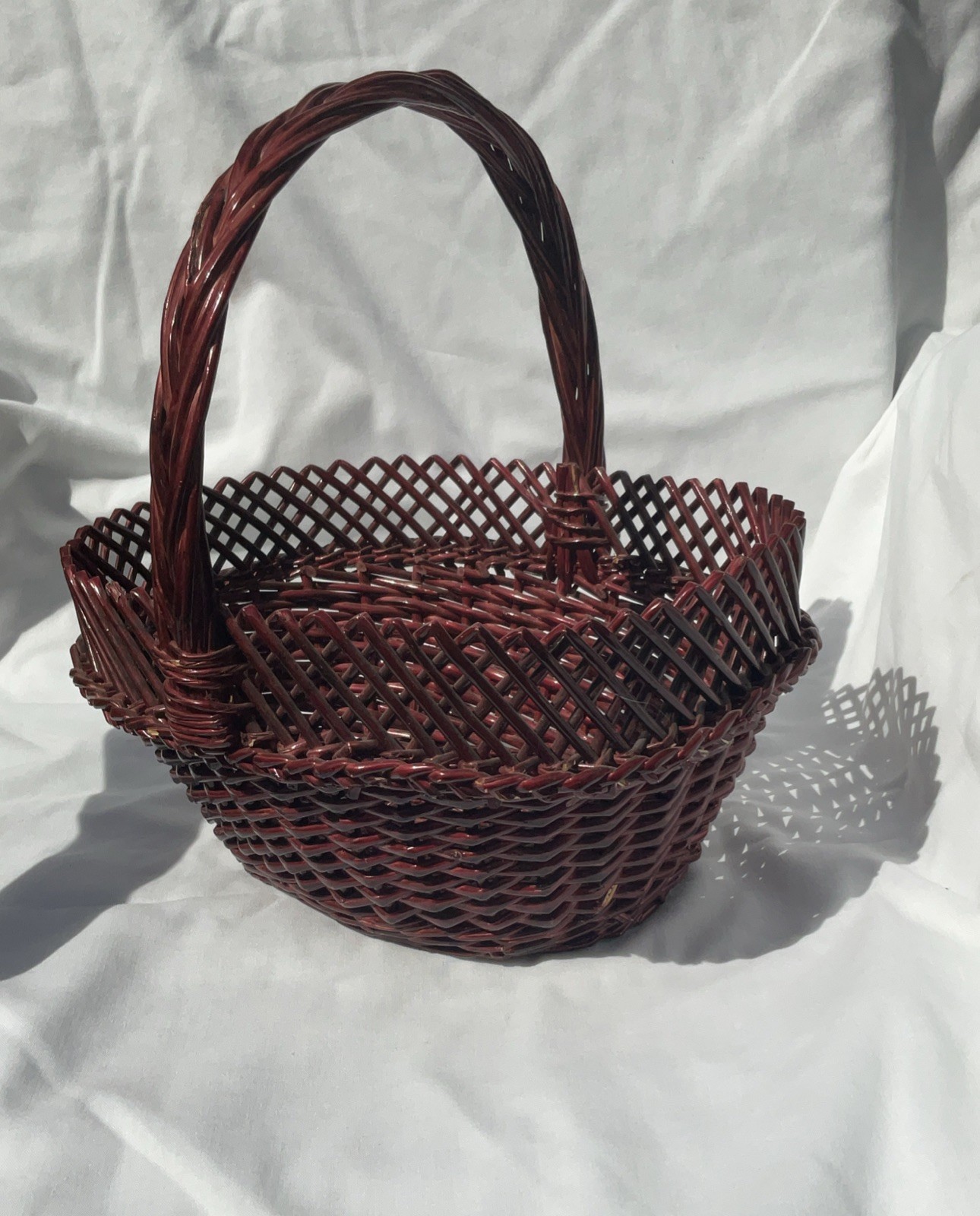 Decorative Basket Red Maroon Handle 12” Tall Unique