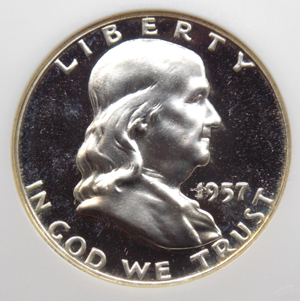 1957 Proof *FRANKLIN* Silver Half Dollar 50c NGC PF68 #005 **CAMEO** ECC&C, Inc.