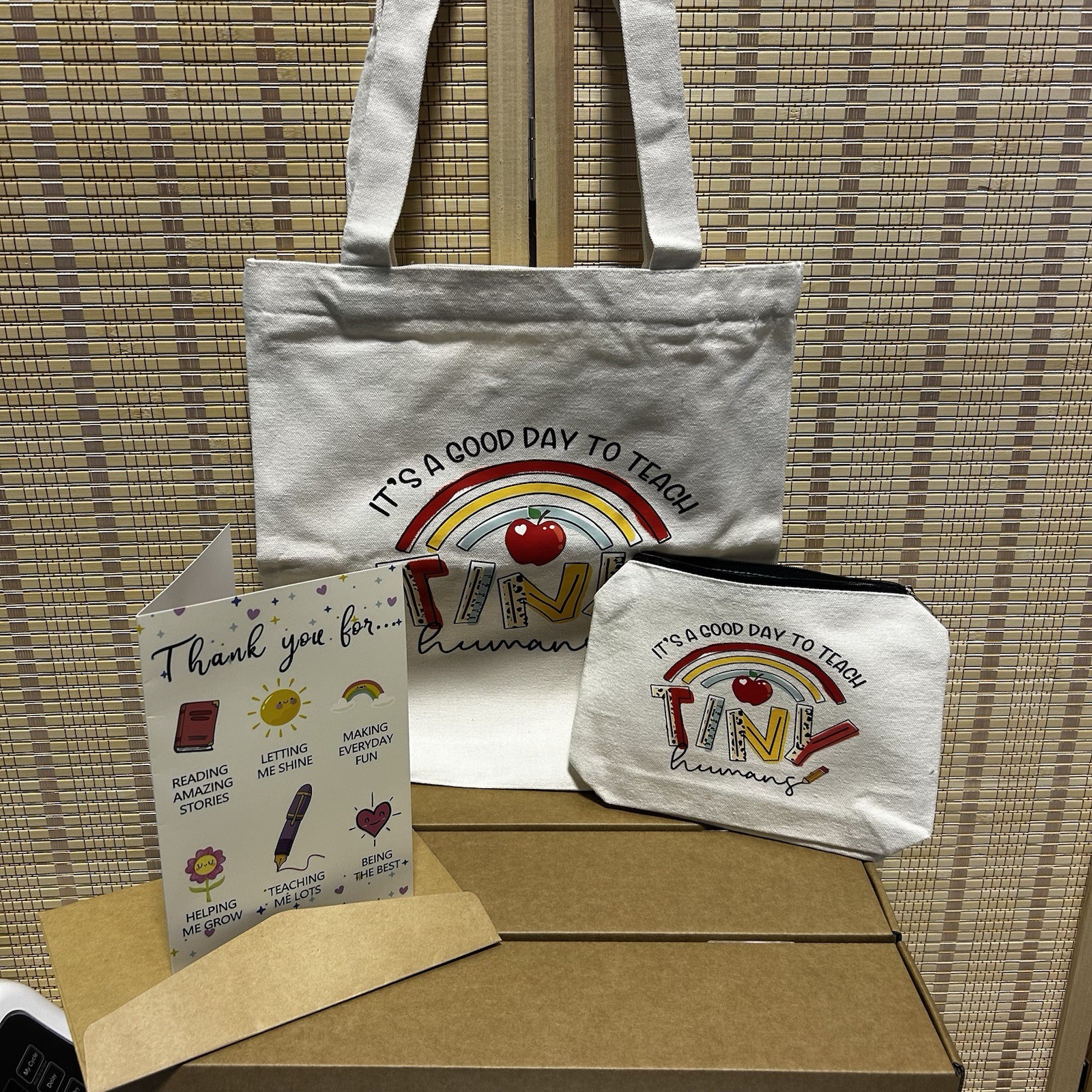 Teacher Appreciation Gift Set, Tote Bag, Zipper Pouch, and Thank You Card