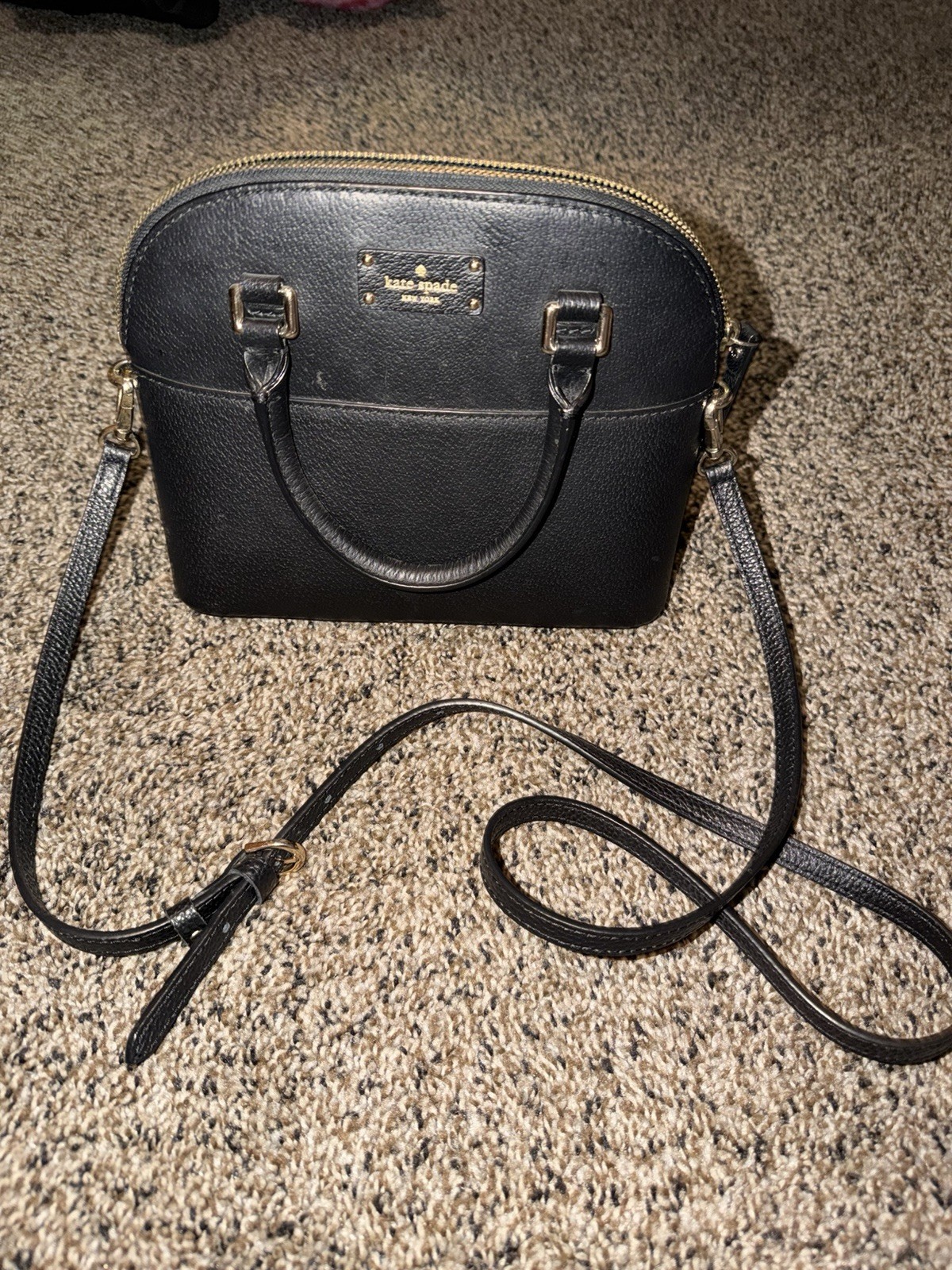 kate spade new york Black Pebbled Satchel Bag Gold Hardware Zip Shoulder Strap