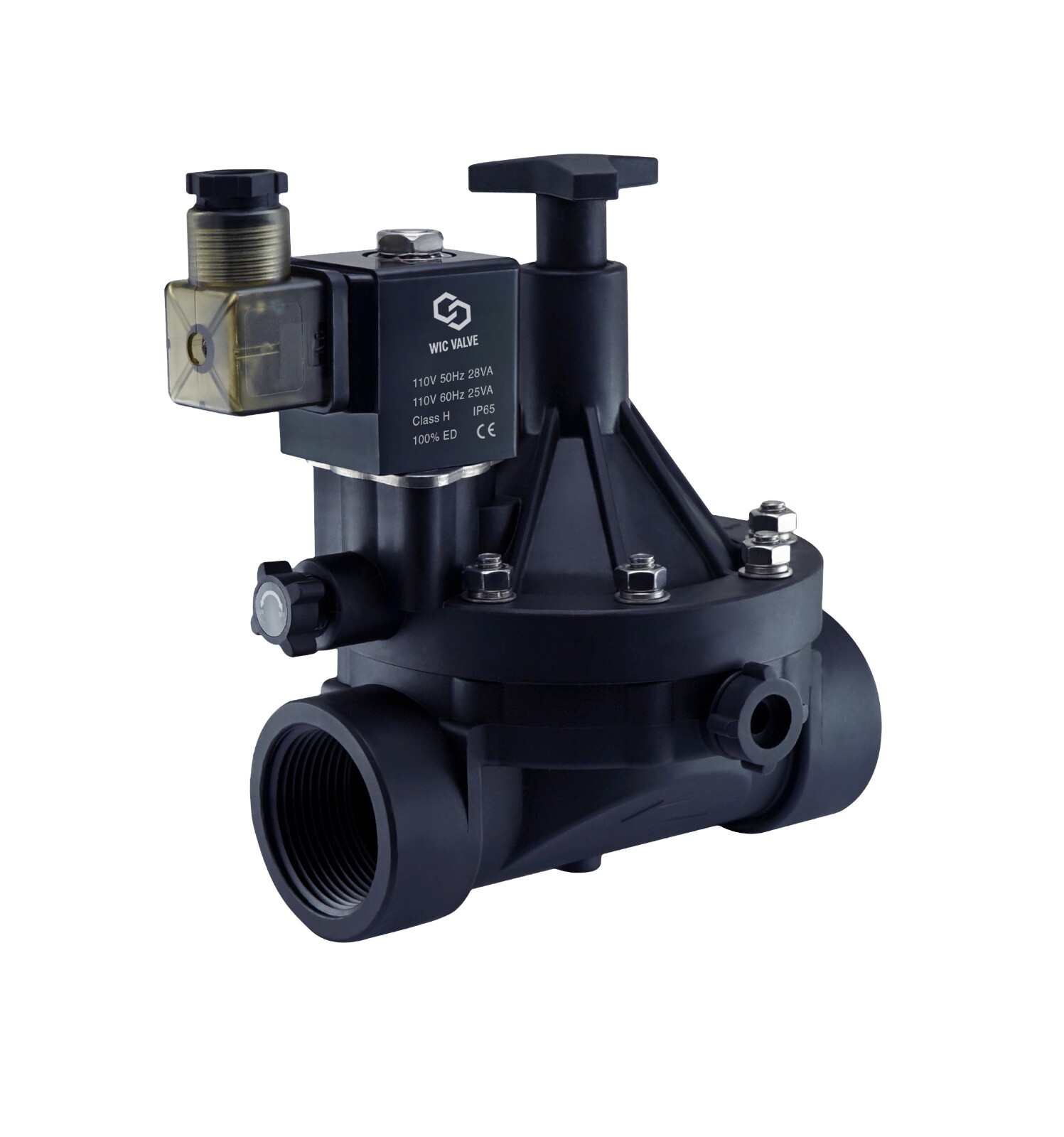 2" Inch Plastic Manual Override Flow Control Electric Solenoid Valve NC 110V AC