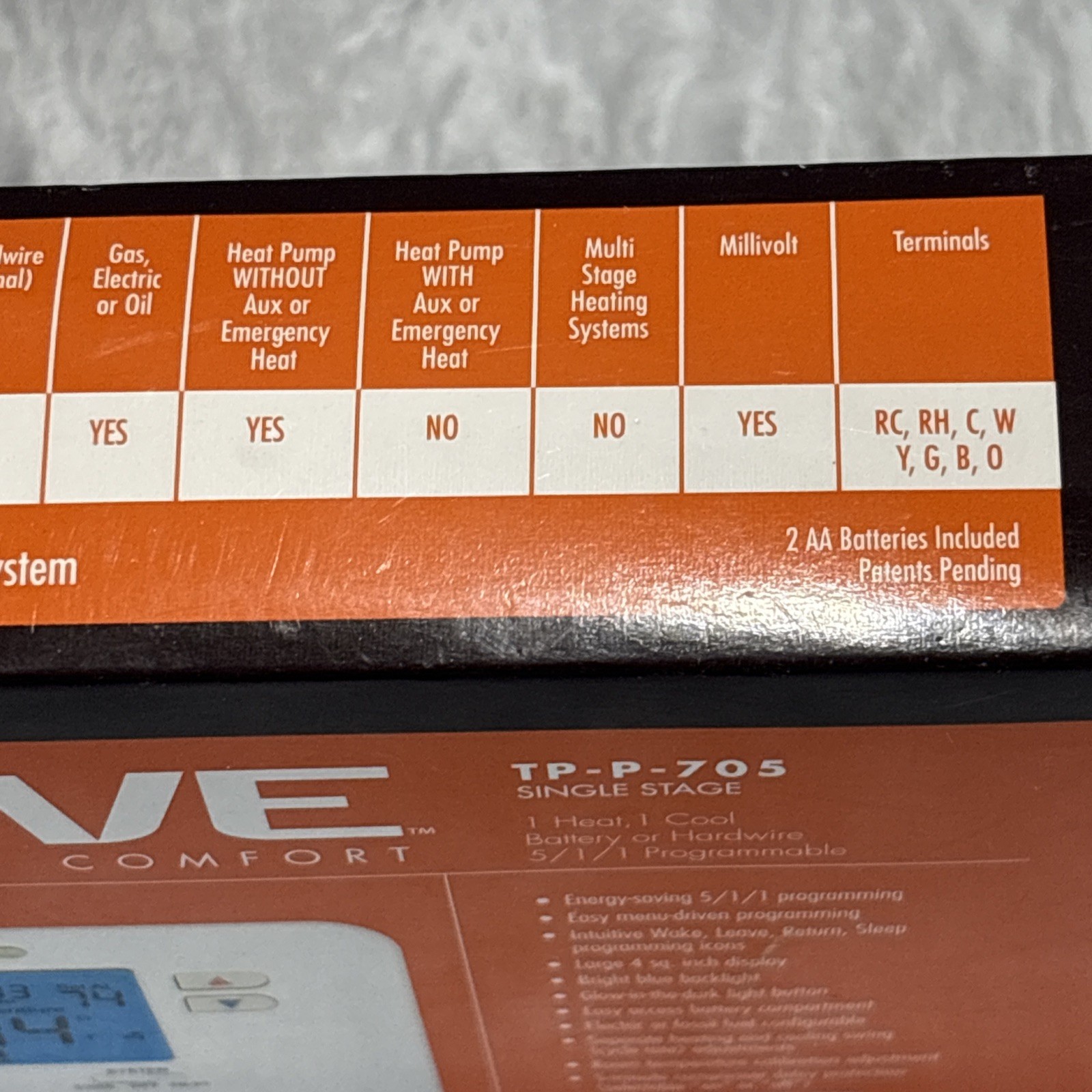 VIVE COMFORT TP-P-705 Programmable Thermostat Single Stage (NEW)