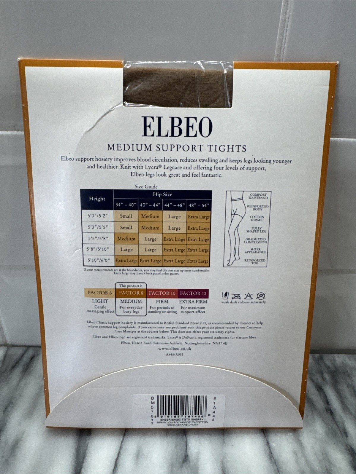Elbeo Sheer Magic Tights 20 Denier Medium Support Factor 8 Size Large Sherry New