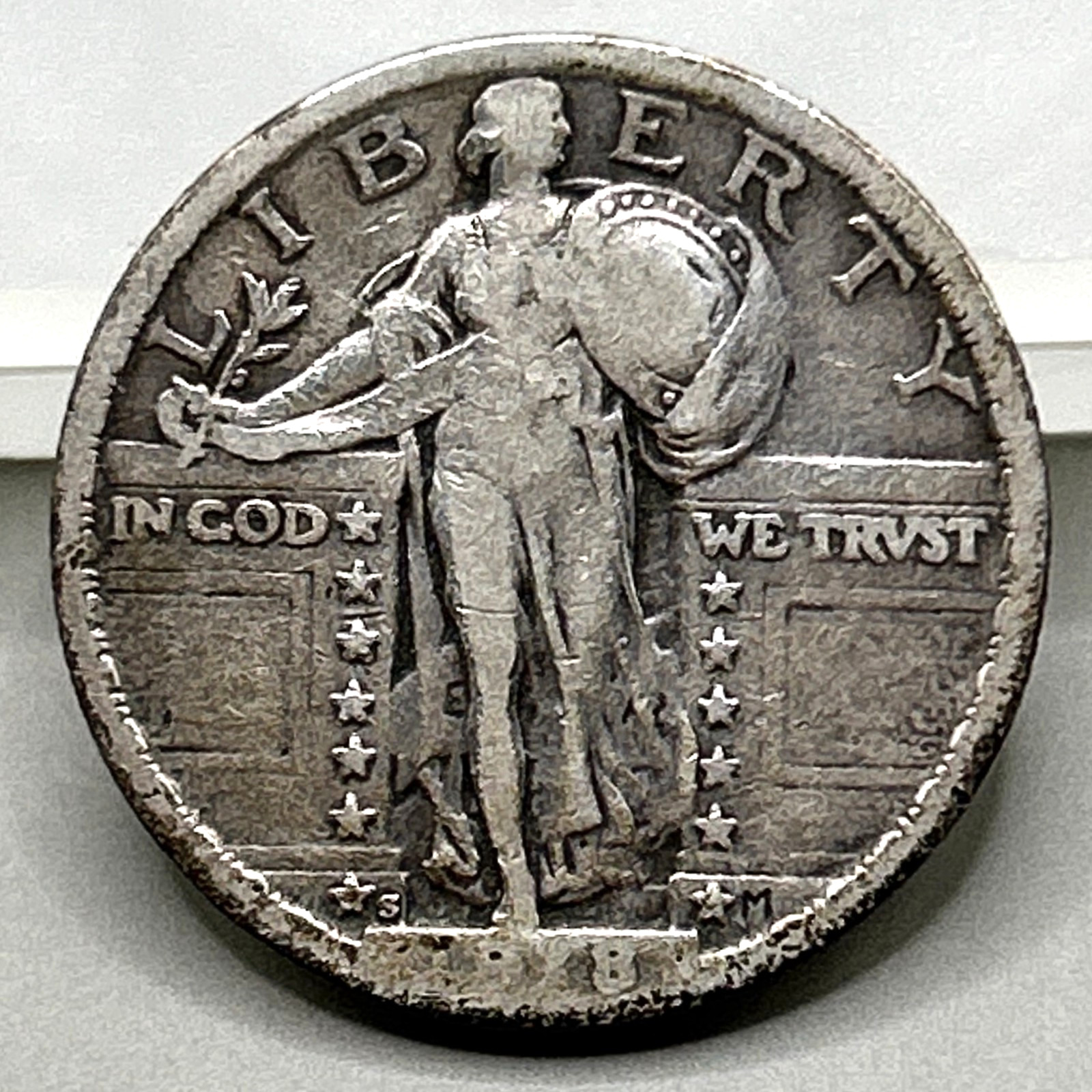 1918-S Standing Liberty Quarter VF - Clashed Dies 'E' Error