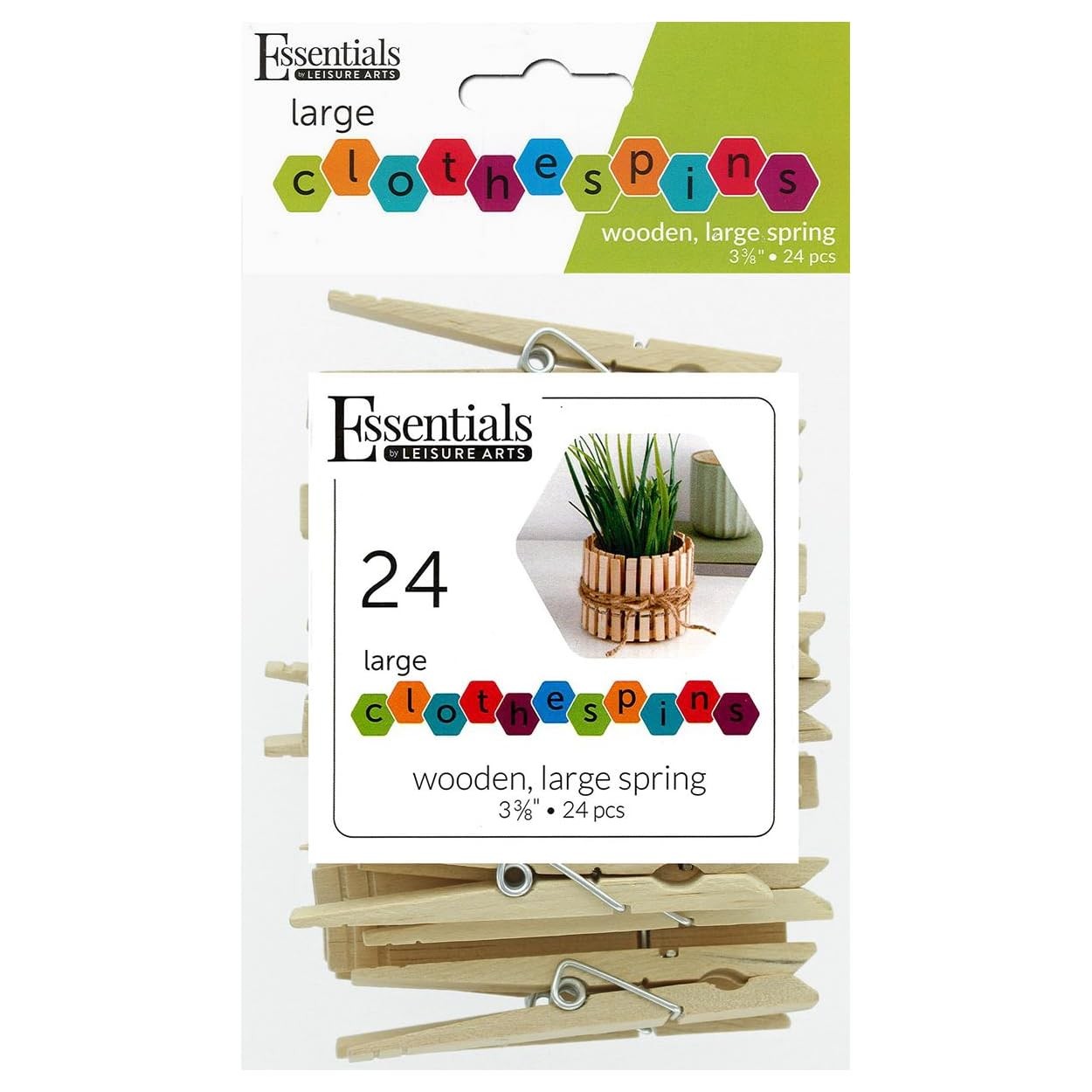 Essentials by Leisure Arts Large Wooden Clothespins 3.38" - 24 Pack Big Sprin...