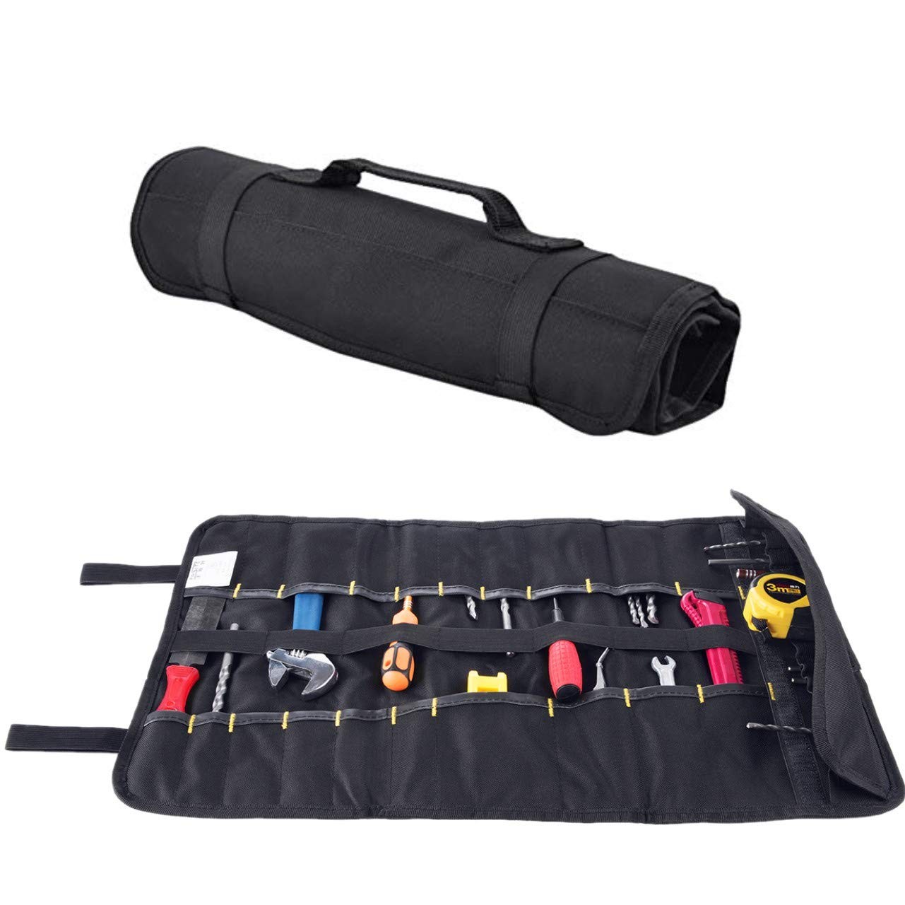 Canvas Tool Roll Up Bag Organizer with Pouches for Wrenches,Screwdrivers,Sock...