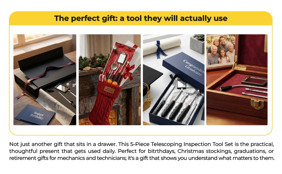 Telescoping Magnetic Pickup Tool Set 5-Piece Inspection Mirror Grabber Kit