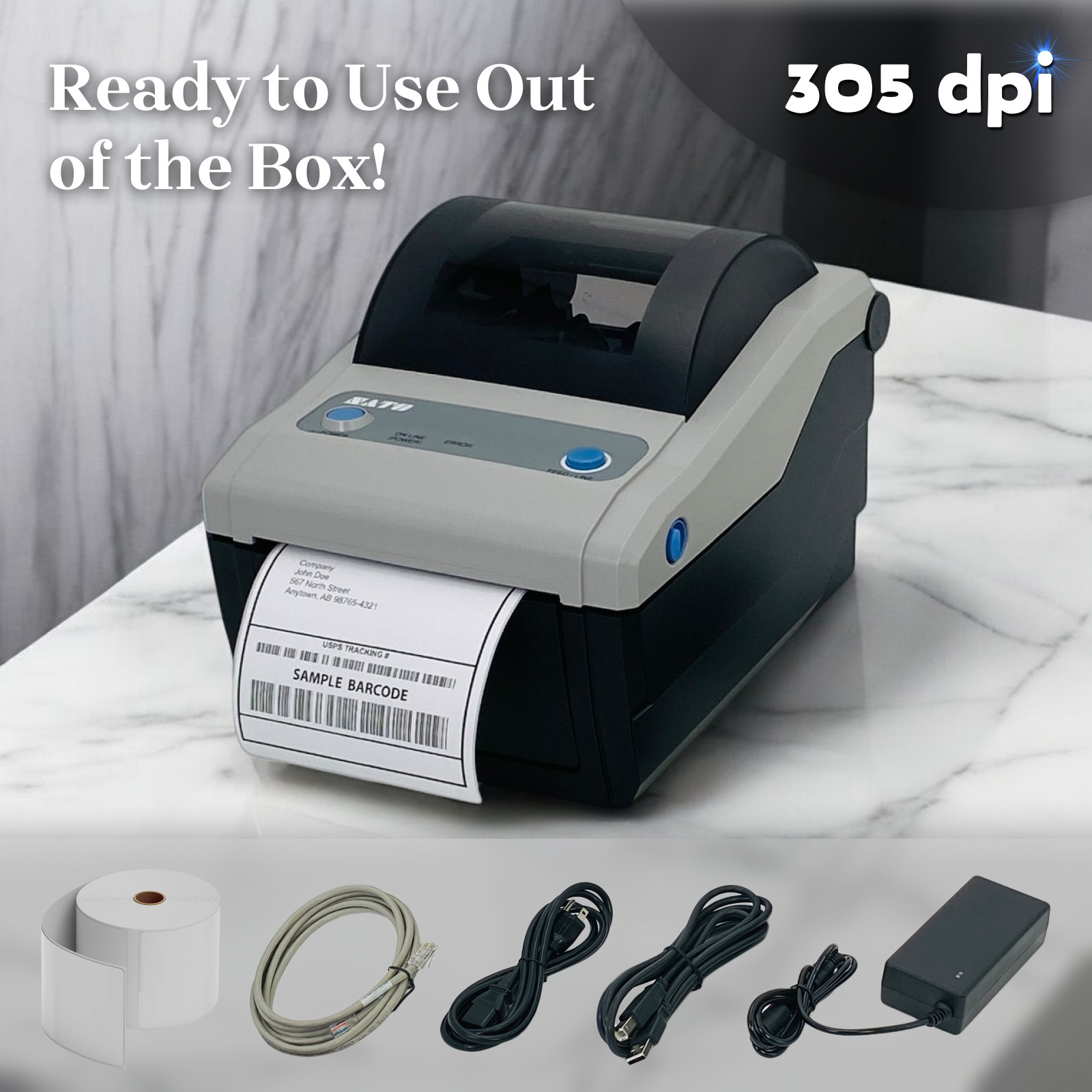 SATO CG412DT-LAN Direct Thermal POS Receipt Tag Printer USB Ethernet BUNDLE