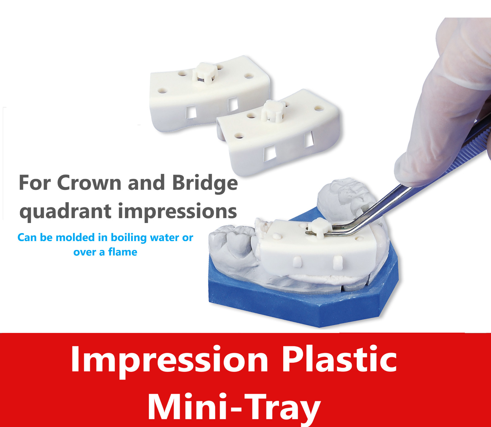 Dental Impression Mini Tray For Crown and Bridge Quadrant Impressions, 25/Bag