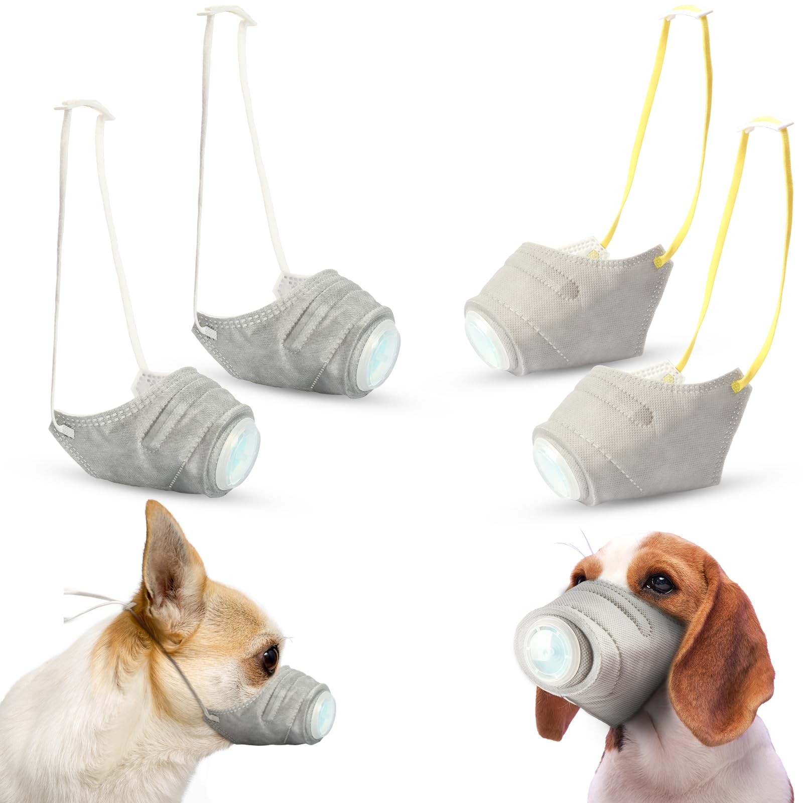 Dog Air Respirator Filter Mask - Adjustable Reusable Muzzle for S+M, Grey