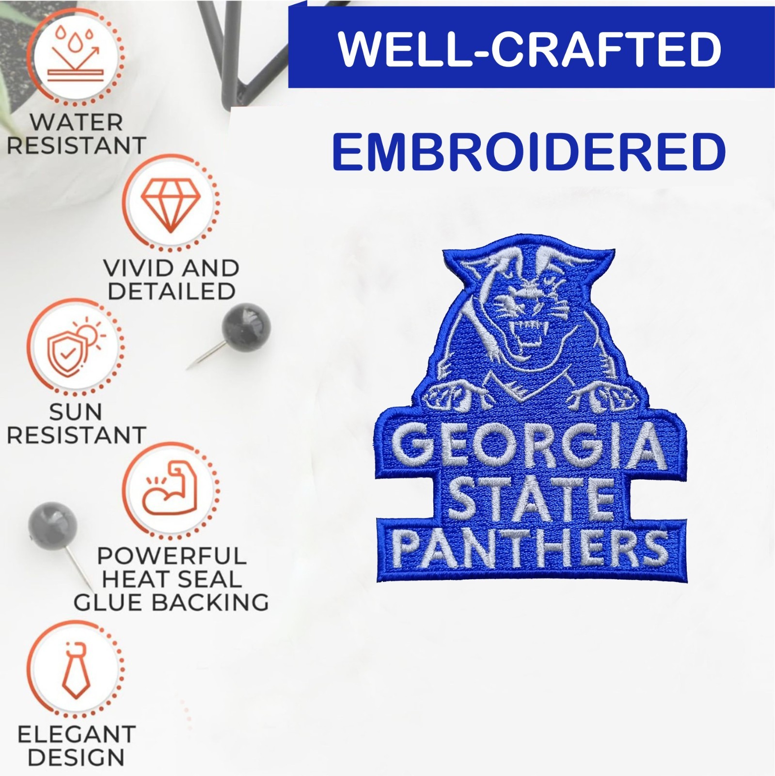 2Pcs Georgia State Panthers NCAA Team Logo Iron On Patch-Sew Patch-Embroidered