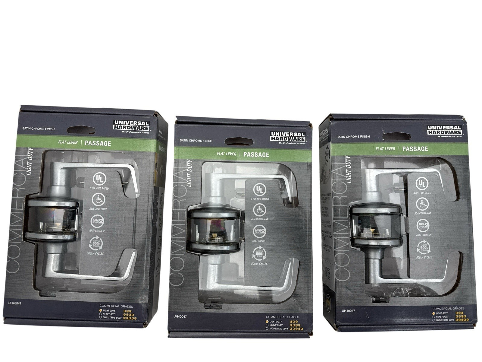 Universal Hardware Door Lever Commercial Passage Satin Chrome UH40047 Lot of 3