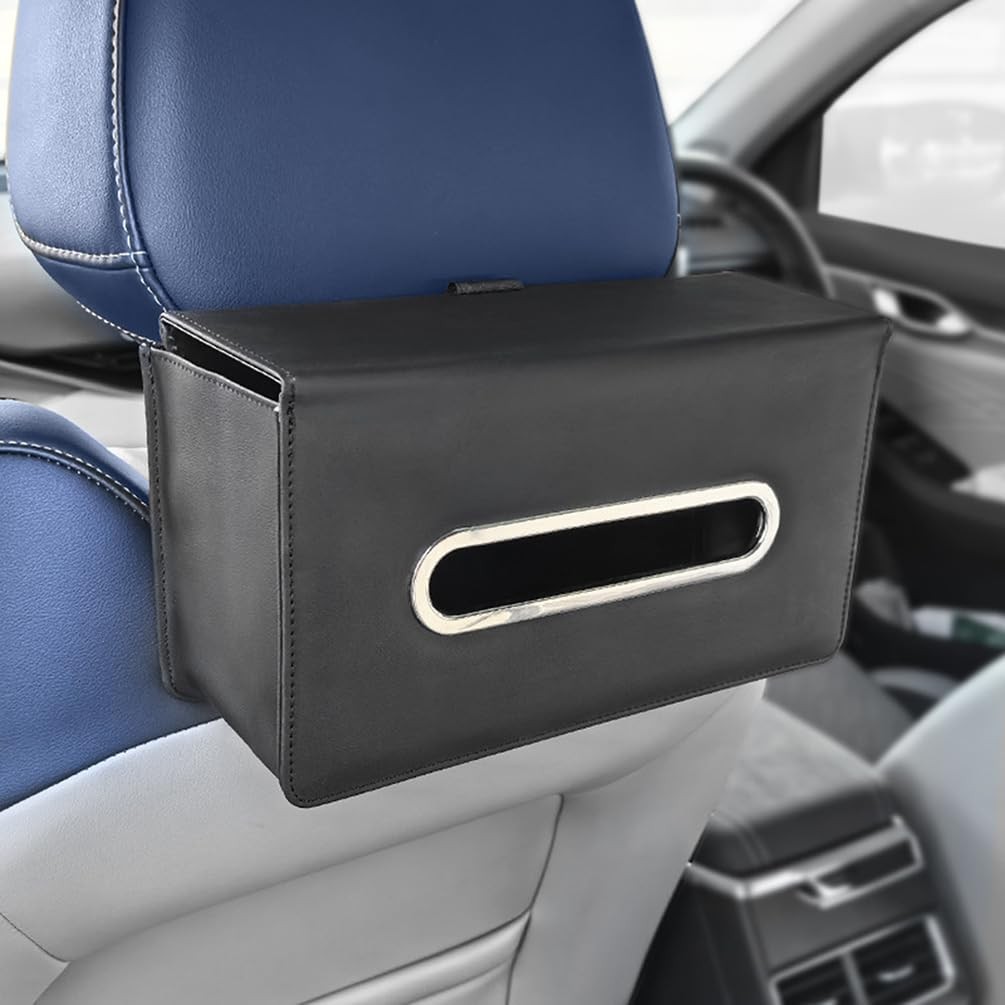 Extra Large Car Tissue Holder  Backseat Napkin Organizer, PU Leather, Black