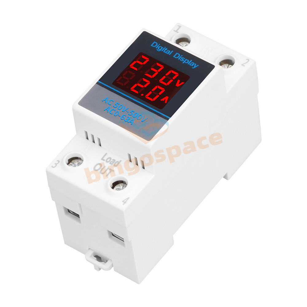 Single-phase Voltage Current Meter AC50-500V 63A DIN Rail Digital Voltmeter US