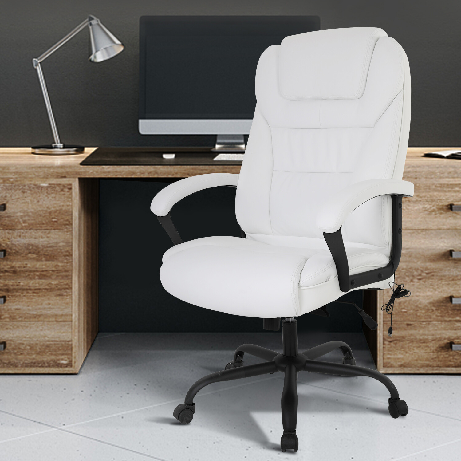 Big and Tall Chair Massage Ergonomic 500lbs Wide Seat with Lumbar Support White
