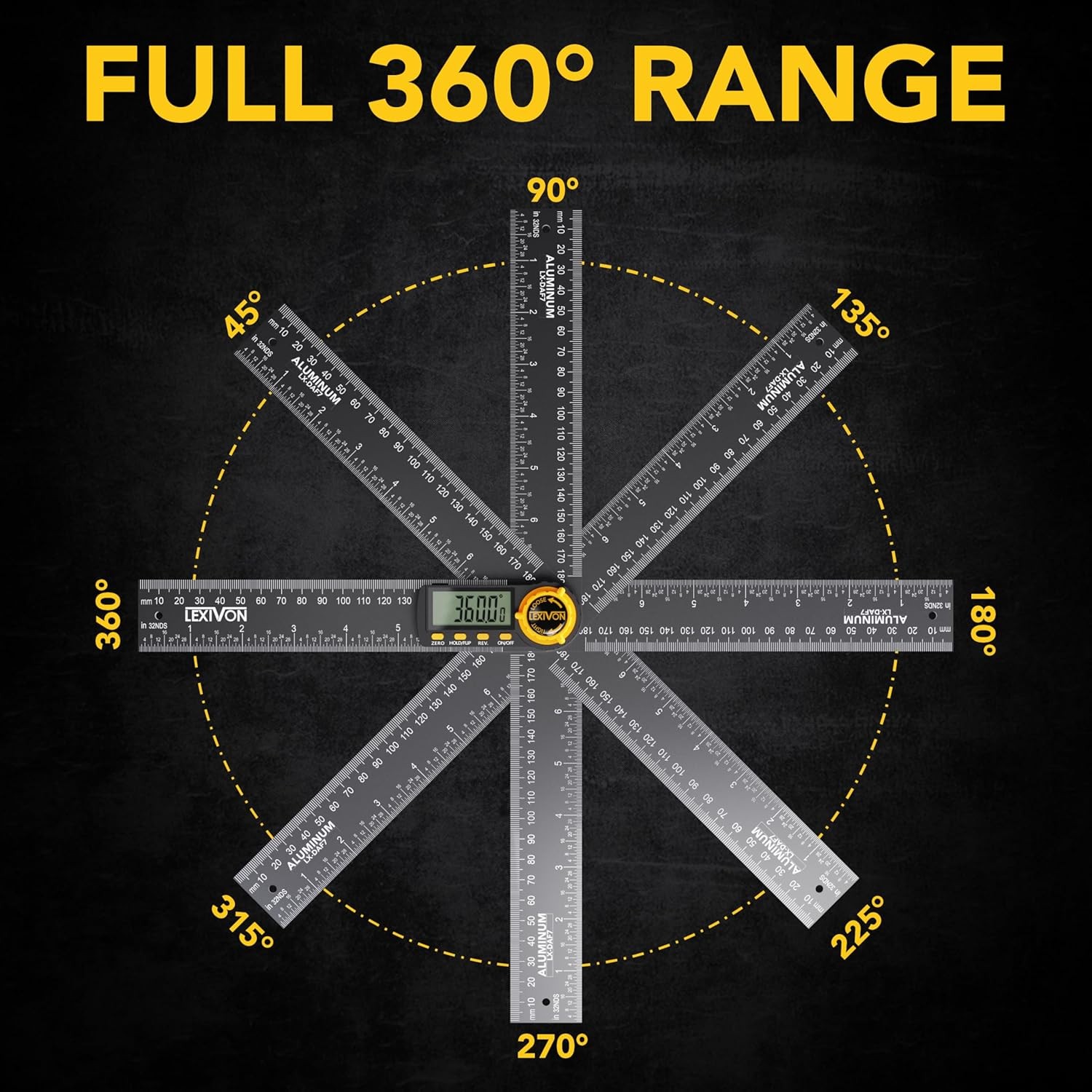 LEXIVON Aluminum Digital Angle Finder Gauge, 7-inch/180mm 7-inch/180mm, black