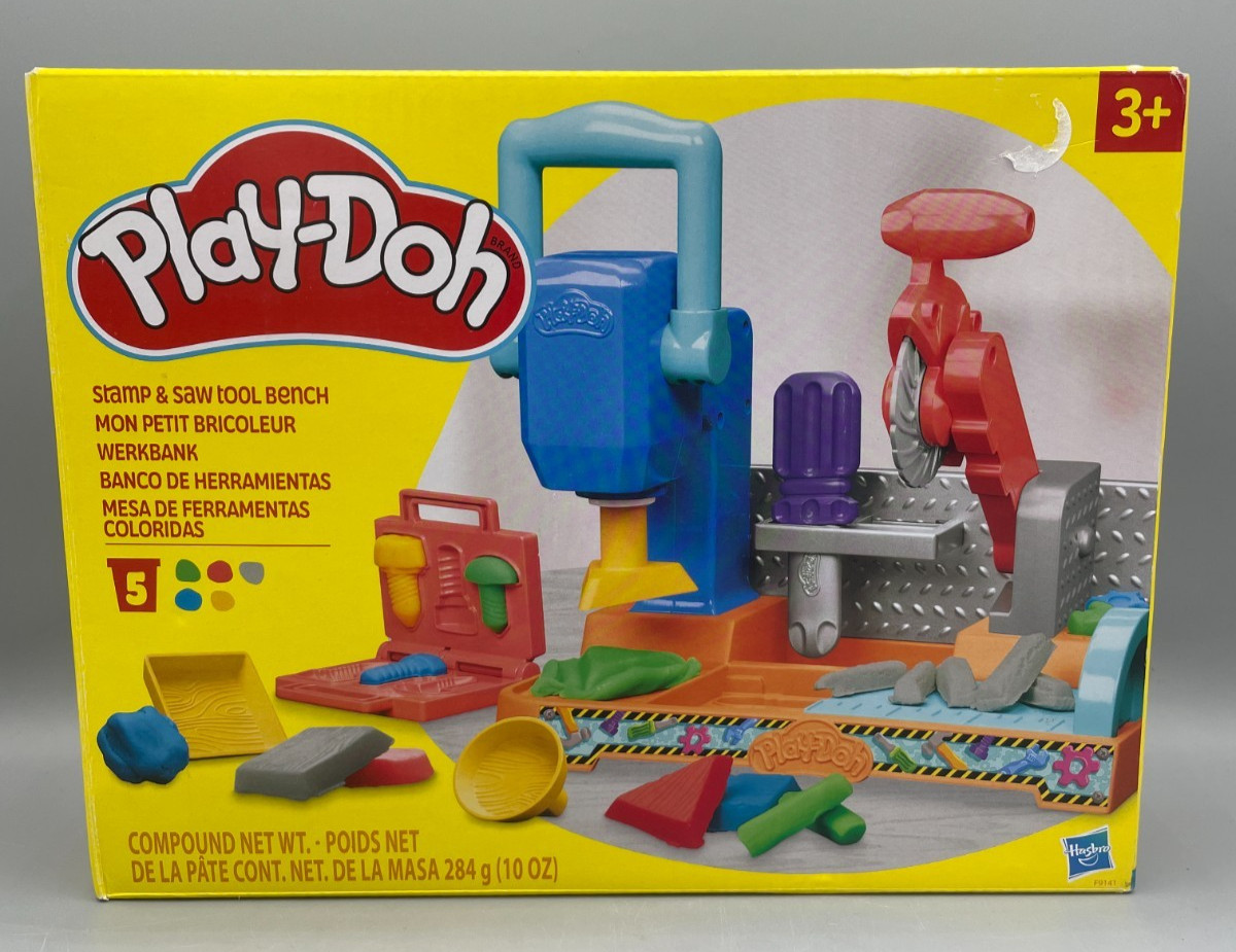 Play-Doh Stamp & Saw Tool Bench Playset, Construction Toys for Boys & Girls
