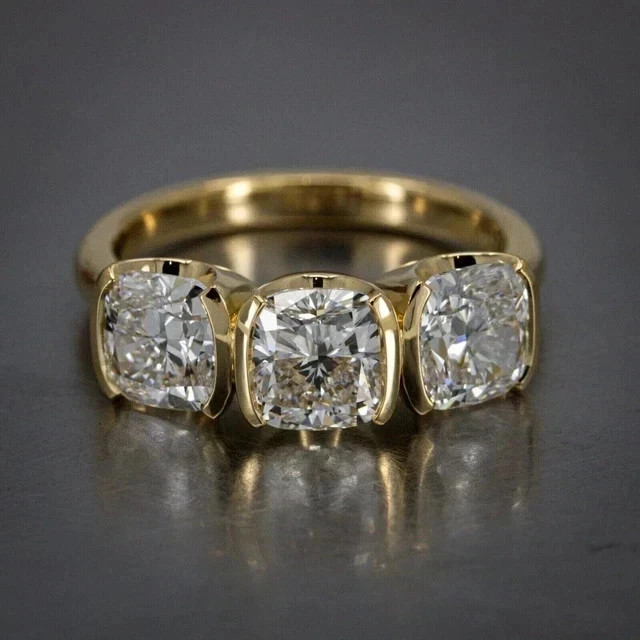 3Ct Cushion Lab Created Diamond Women Wedding Giift Ring 14K Yellow Gold Plated