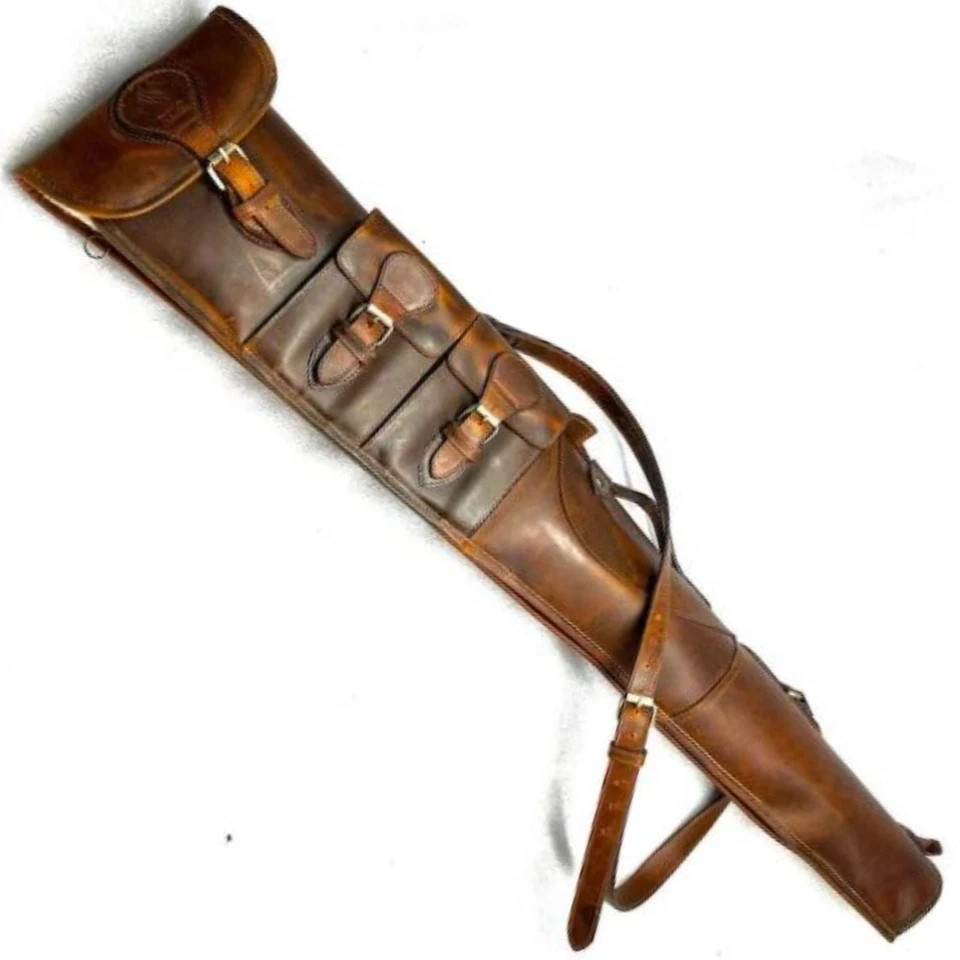Leather Shotgun Slip Case Gun Slip Zippered Cover Soft Padded Hunting Ammo Bag