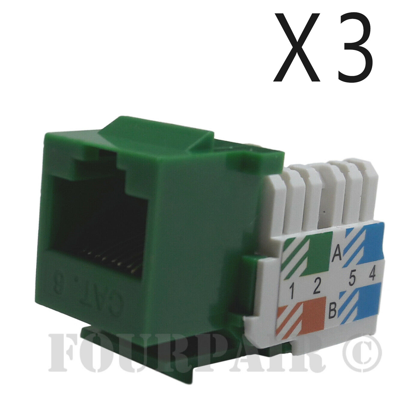 3x Pack Lot CAT6 Network RJ45 Port 110 Punch Down Keystone Snap-In Jack Green