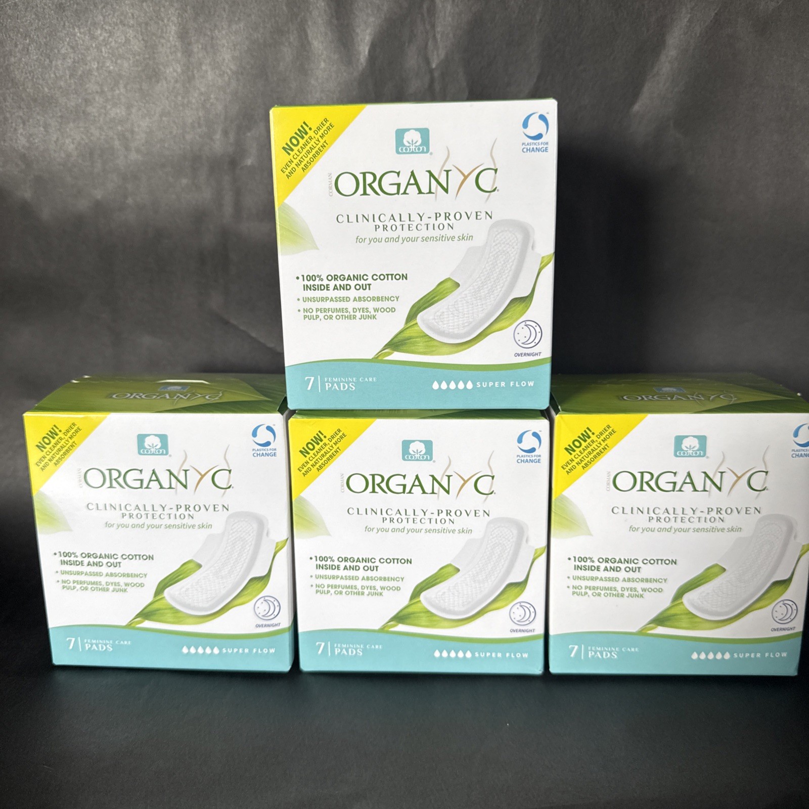 4-Boxes x 7pk  Organic Cotton Overnight Feminine Pads Super Flow Overnight