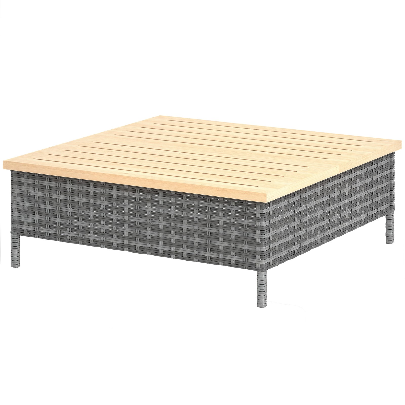 Outsunny Outdoor Side Table with PE Rattan, Patio End Table with Wood Top