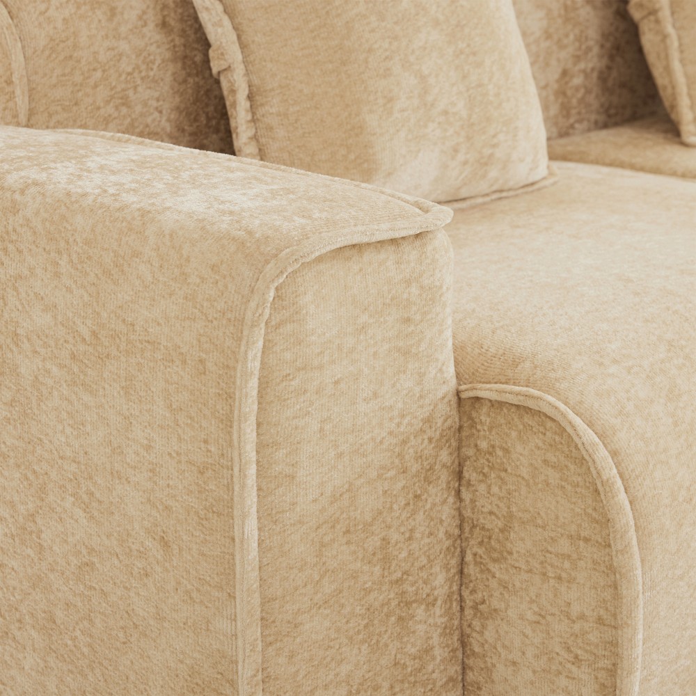 Modular 4-Seat Sofa w/ Throw Pillows, Velvet Fabric, Light Camel