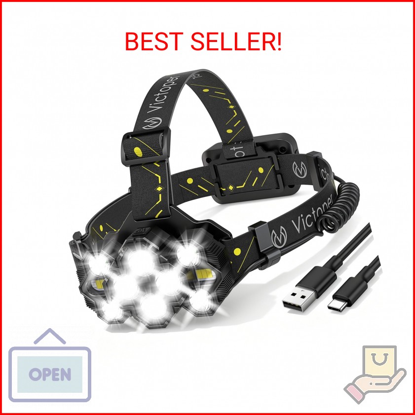 Victoper Headlamp Rechargeable, High Lumen Bright 10 LEDs Head Lamp, 8+2 Modes H