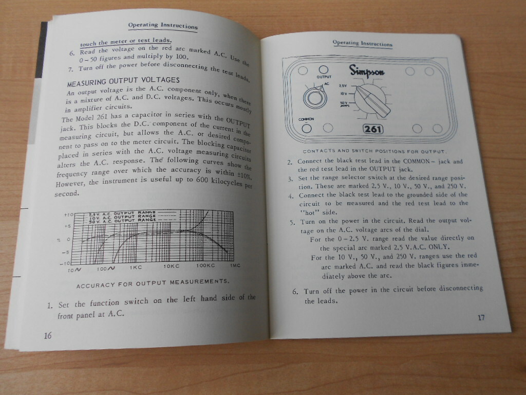 1963 Simpson 261 Volt-Ohm-Millammeter Operators Manual Original