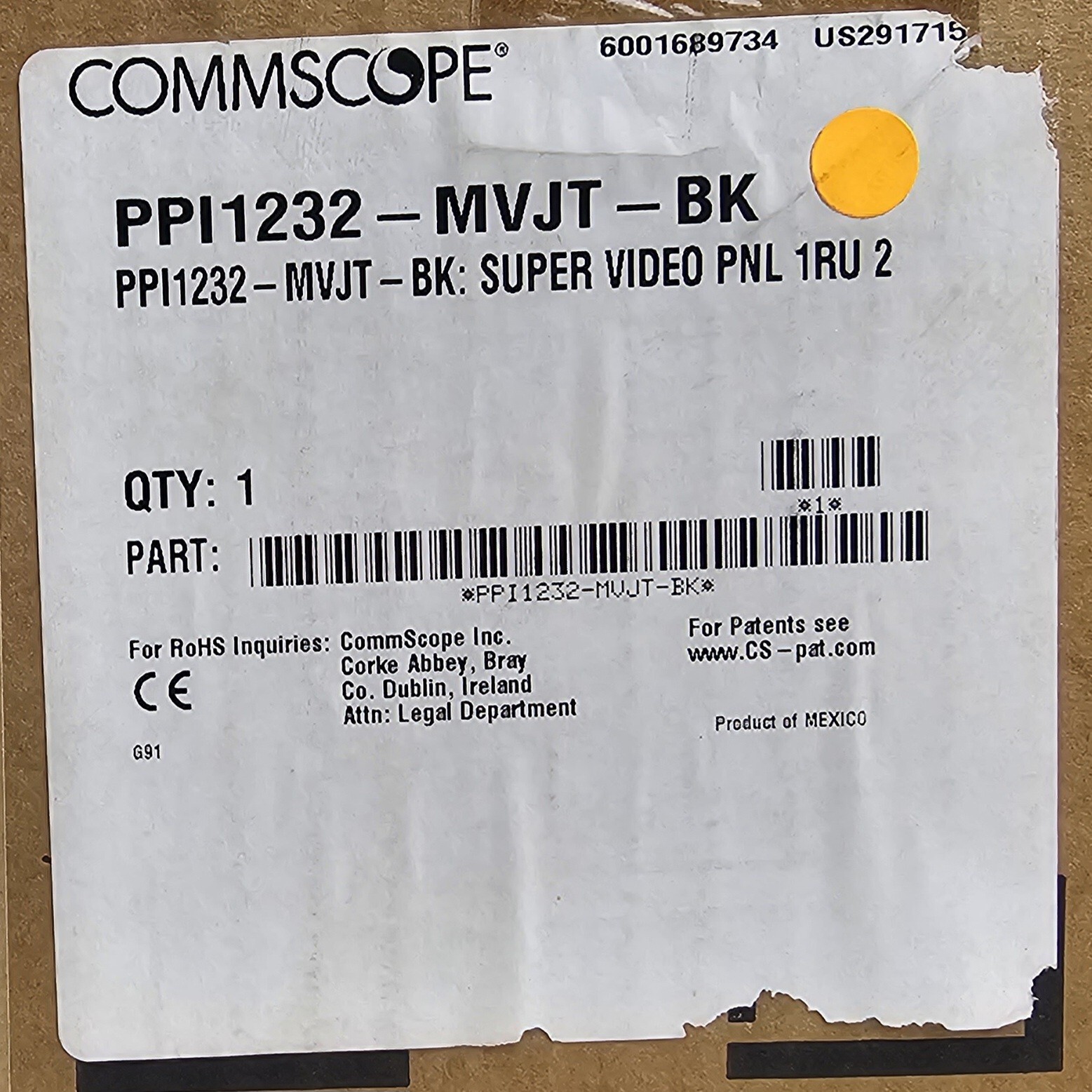 NEW ADC/Commscope 1RU 2x32 Midsize Video Normalled Patch Bay, PP11232-MVJT-BK