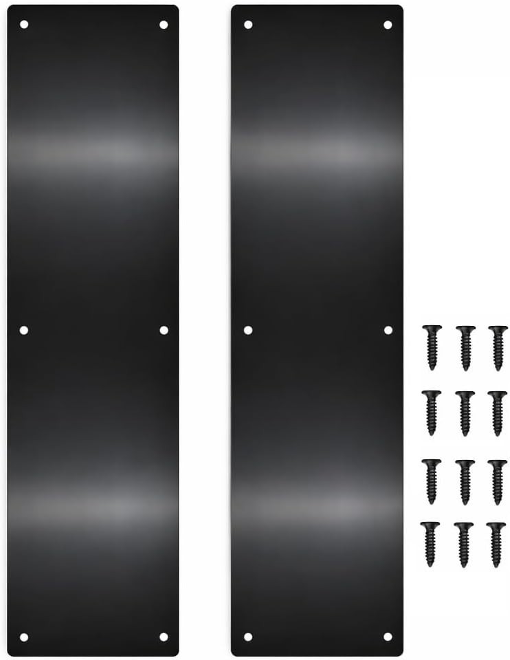 Door Push Plate, 4" x 16" Aluminum Metal Kick Plate, Matte Black, 2 Pack | Round