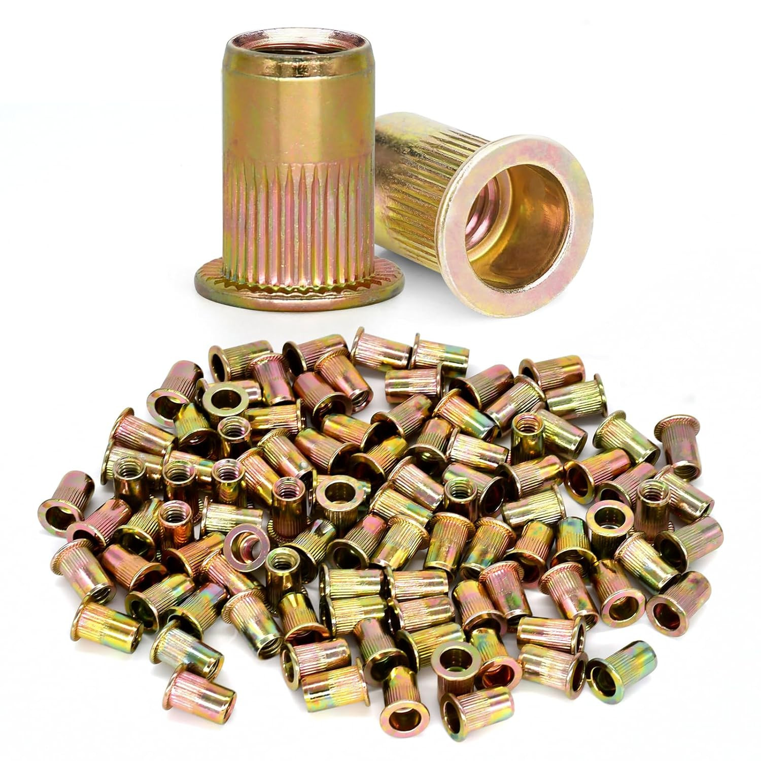 100PCS 1/4"-20 UNC Rivet Nuts Zinc Plated Carbon Steel Threaded Insert Nutsert