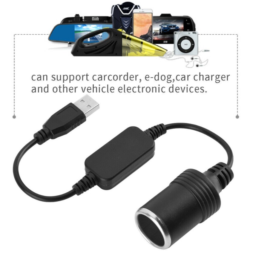 USB Port 12V Car Voltage Conversion Line Socket Power Adapter Charger Cable Line