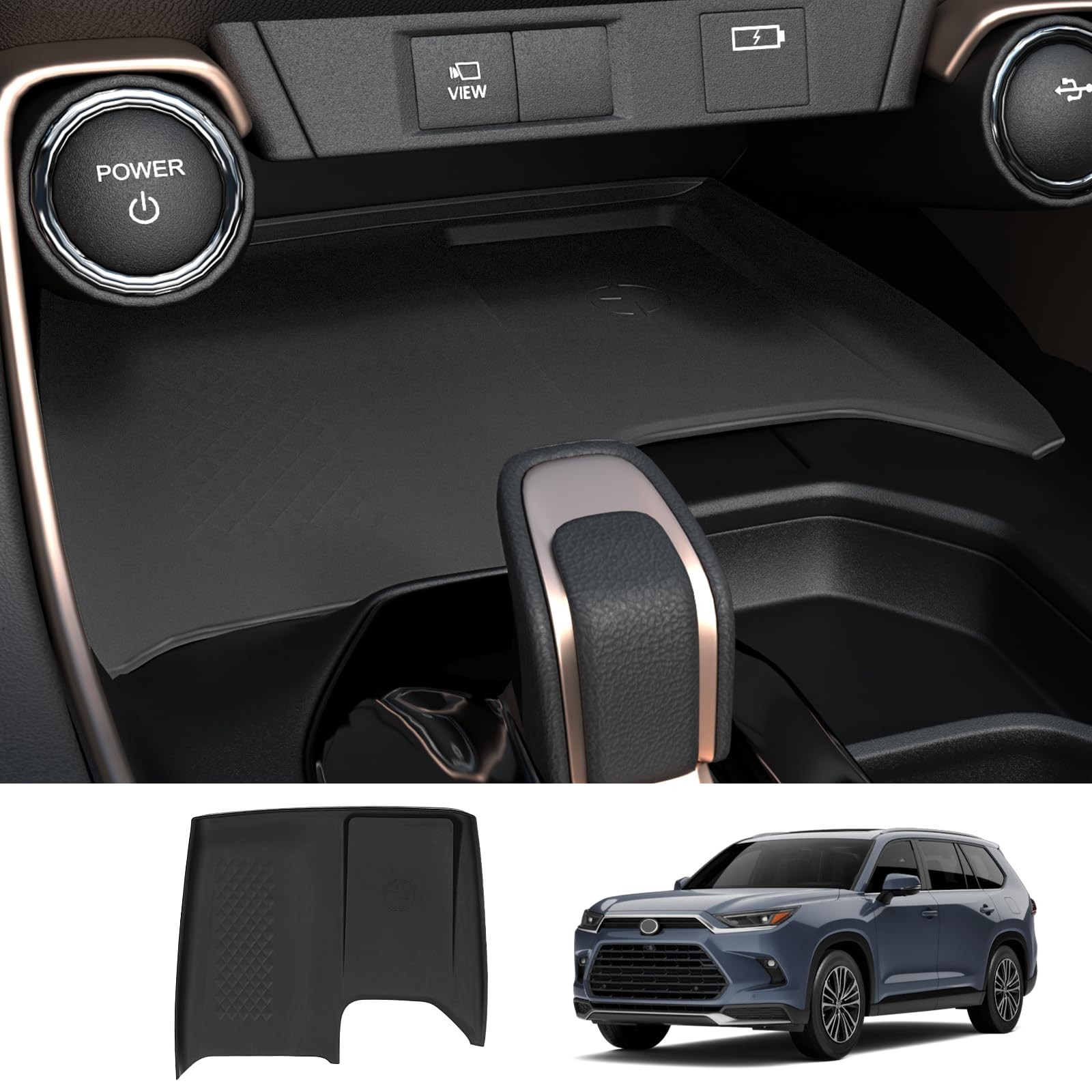 Wireless Charging Anti-Slip Mat for Grand Highlander Accessories, Black Silic...