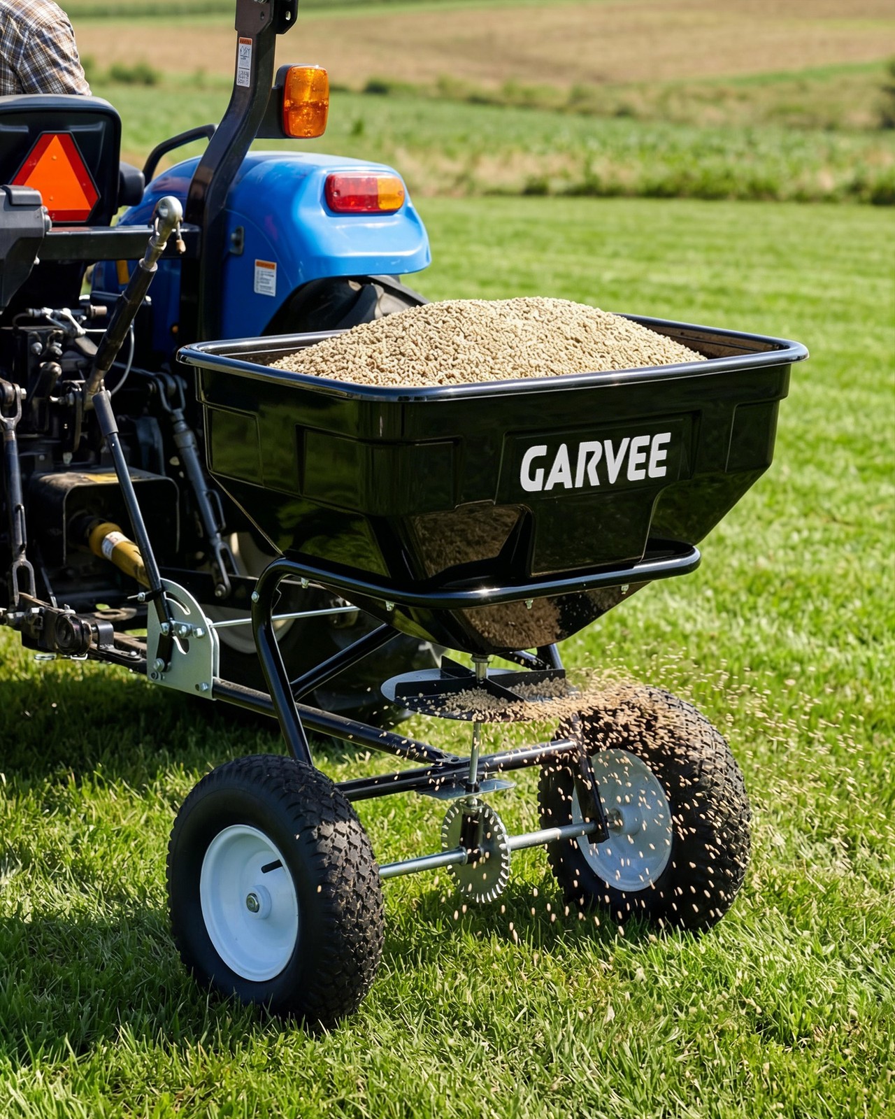 130 LBS Adjustable Tow Behind Broadcast Spreader Pull Behind Fertilizer Spreader