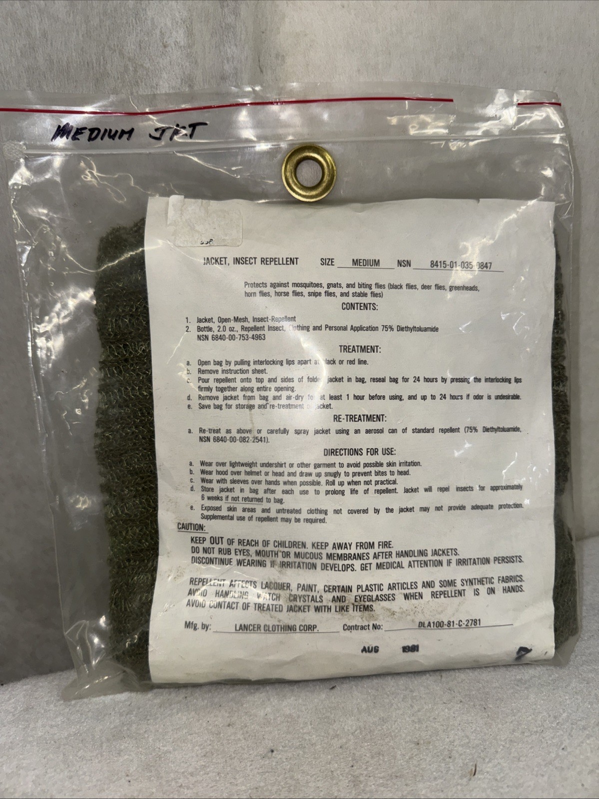 1981 Mesh / Insect Repellent Jacket / Hoodie NEW IN BAG ( Rare ) Medium