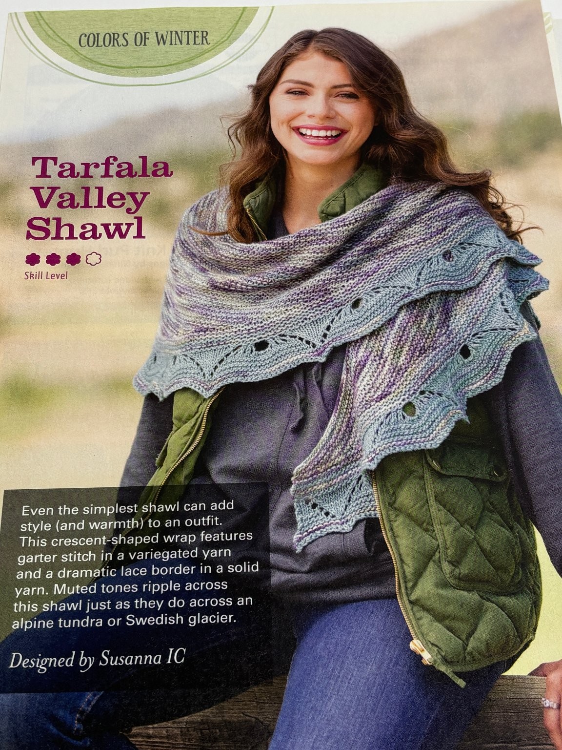 Tarfala Valley Shawl Knitting Pattern 18in x 70in Magazine Pages