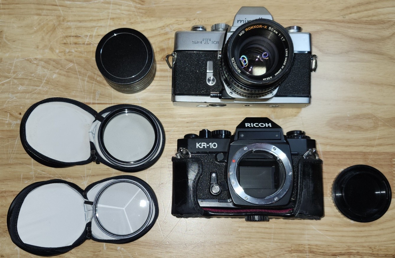 Camera & Accessory Lot - Minolta SRT 101 / Ricoh KR-10