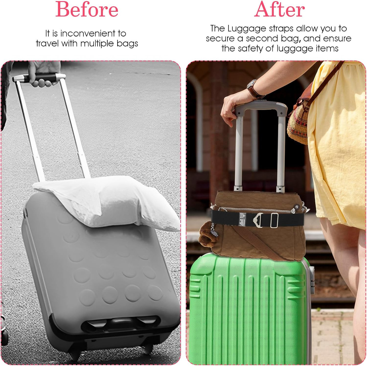 2-in-1 Travel Belt for Luggage Straps Over Handle for Add a Bag, Adjustable T...