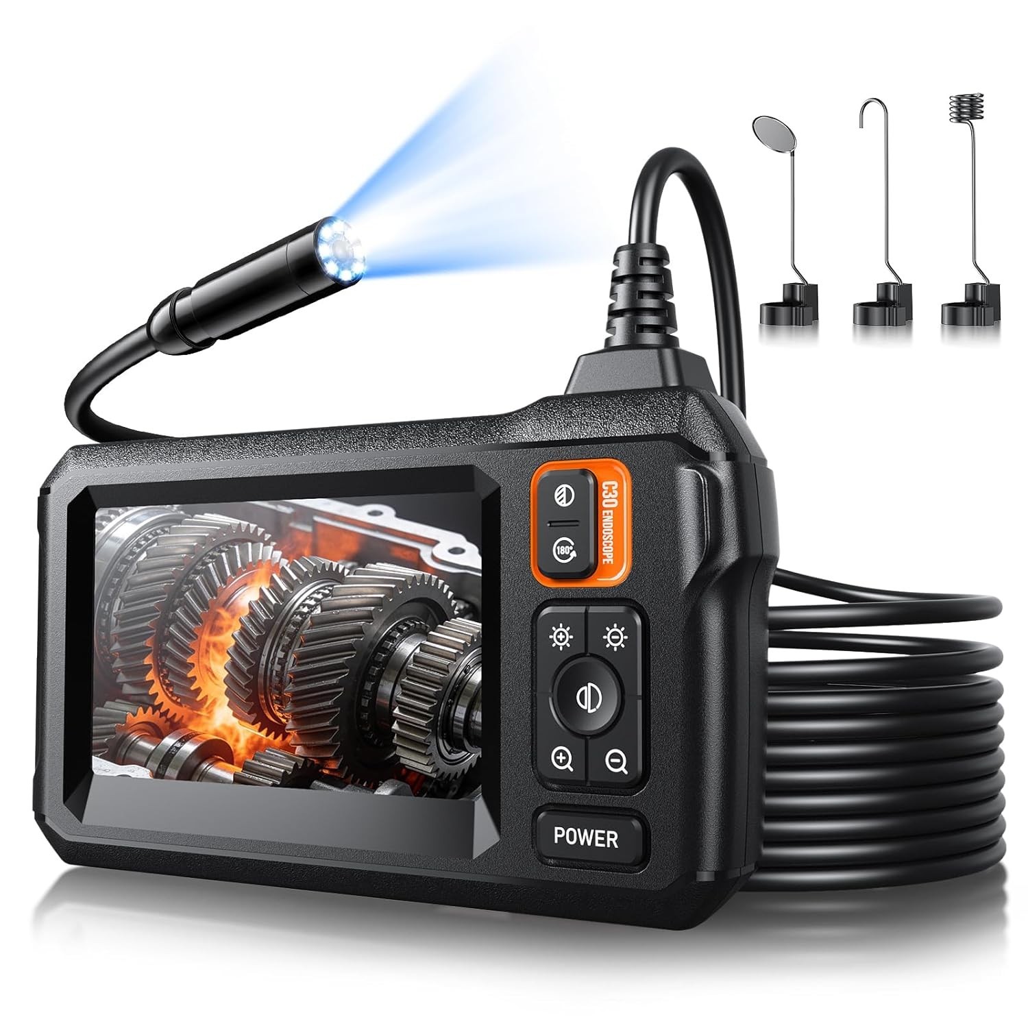 Endoscope Camera with Light, Inspection Borescope Camera with 4.3" IPS Screen...