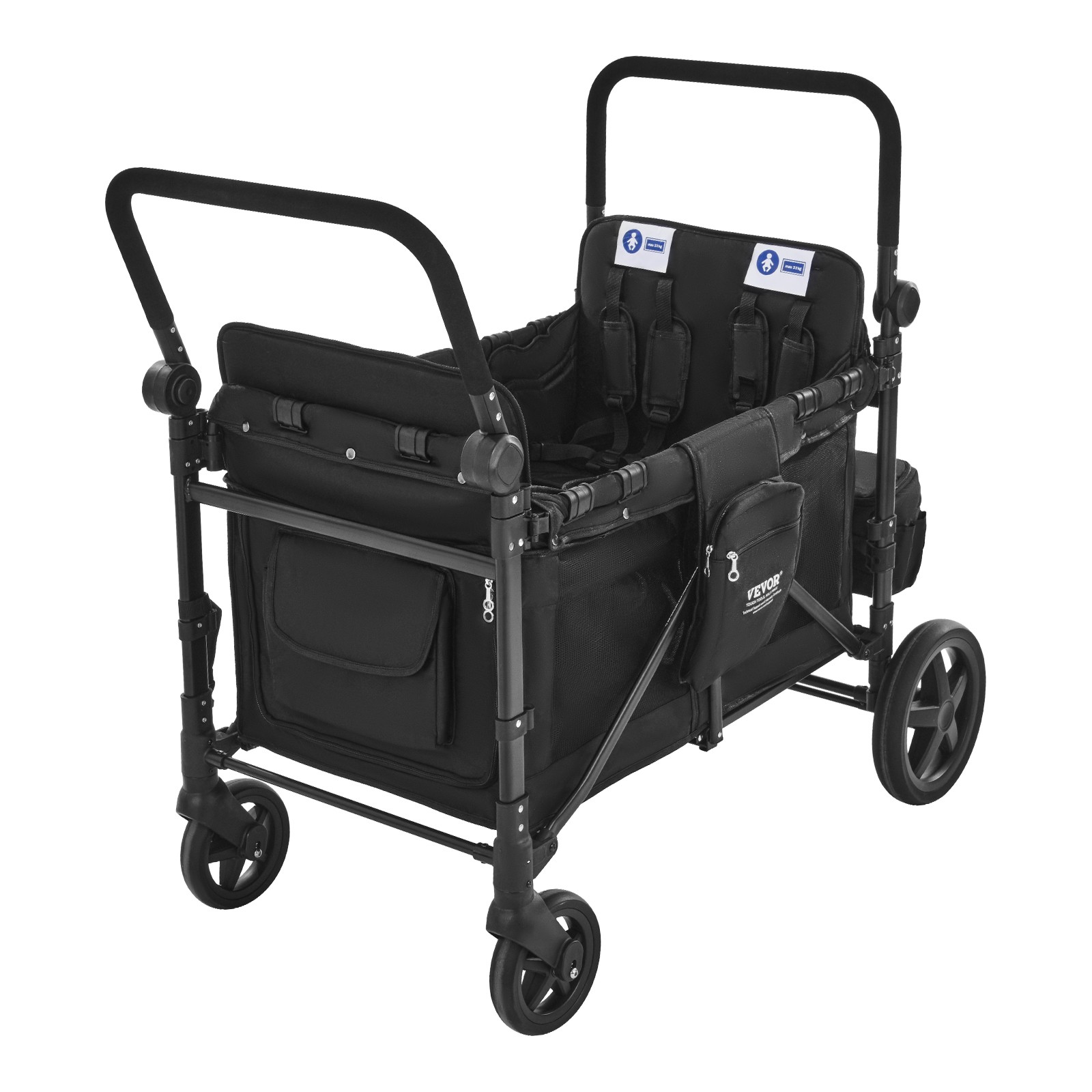 VEVOR Wagon Stroller 4 Kids Push Pull Quad Collapsible Stroller 330LBS Loading