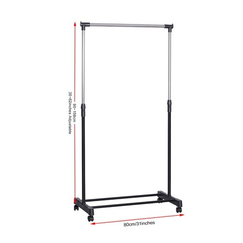 Rolling Garment Rack Single Hanging Heavy Duty Clothes Storage Hanger Portable