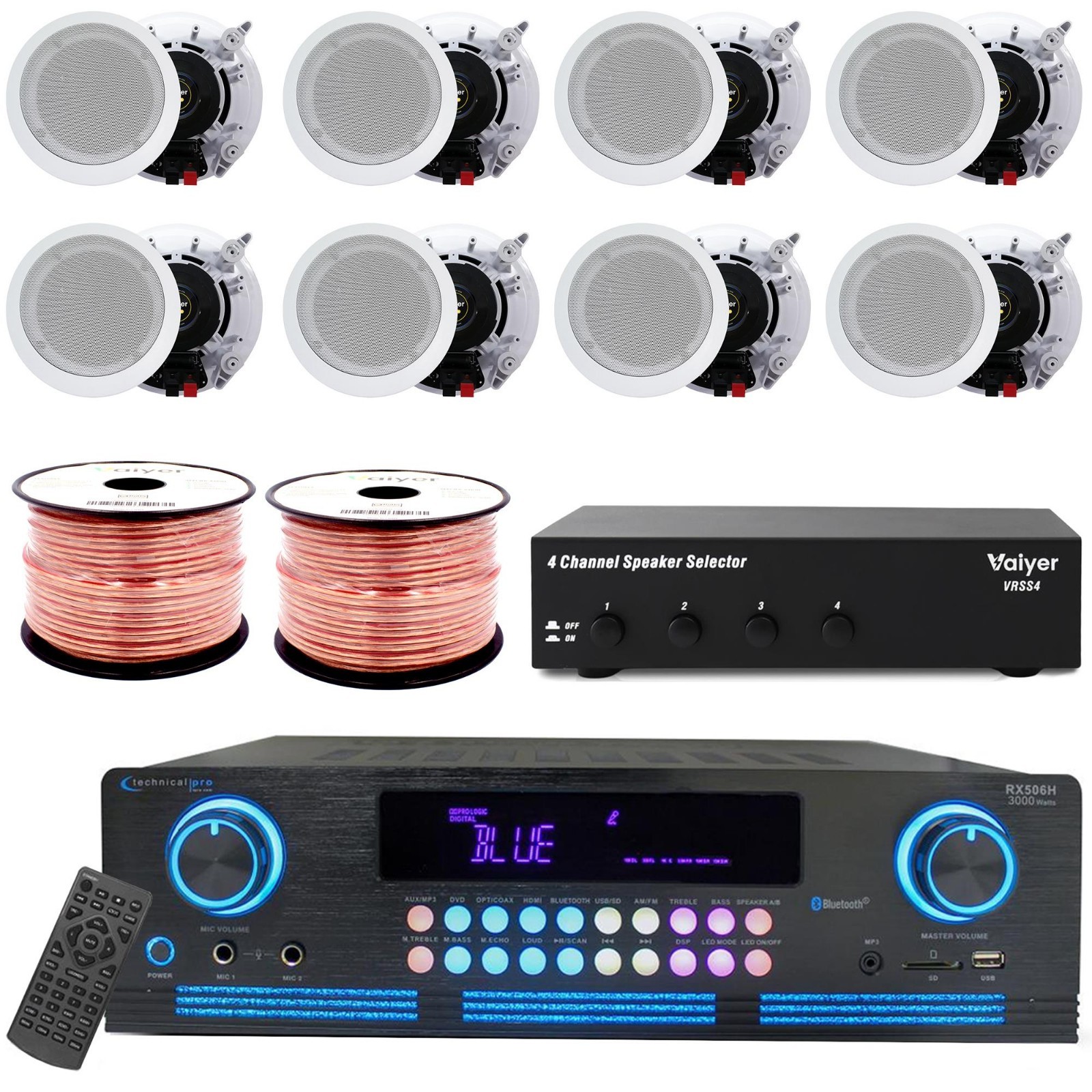 Home Theatre System Kit 2000W Bluetooth Amplifier w/8qty ×5.25" Ceiling Speakers