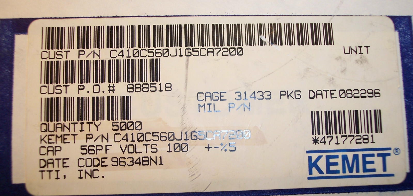 QTY (100) 56pf 100V 5% NPO AXIAL CERAMIC MLCC CAPACITORS C410C560J1G5CA KEMET