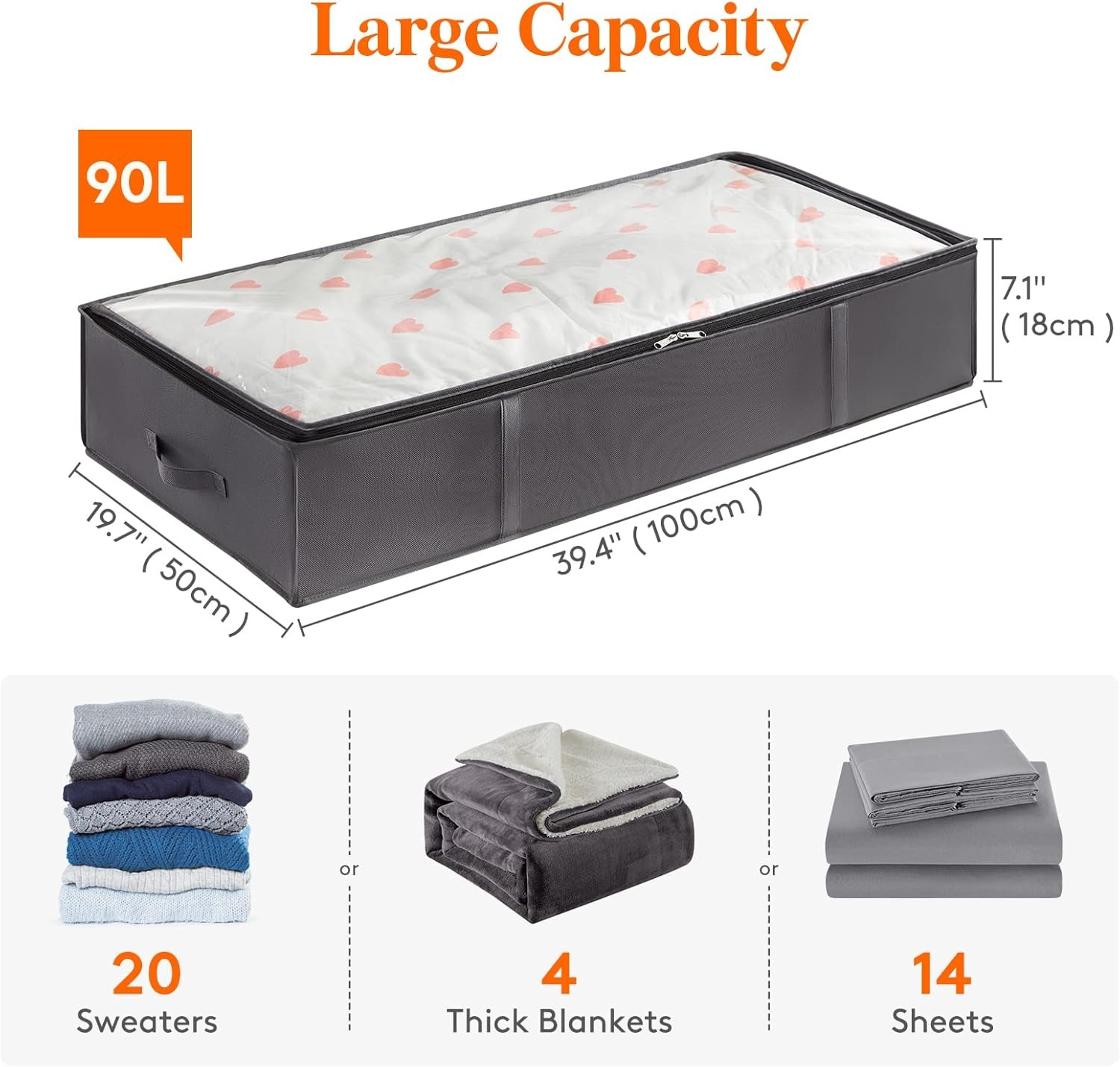 90L 4 Pack Under Bed Storage Containers, Large Capacity Blanket Storage