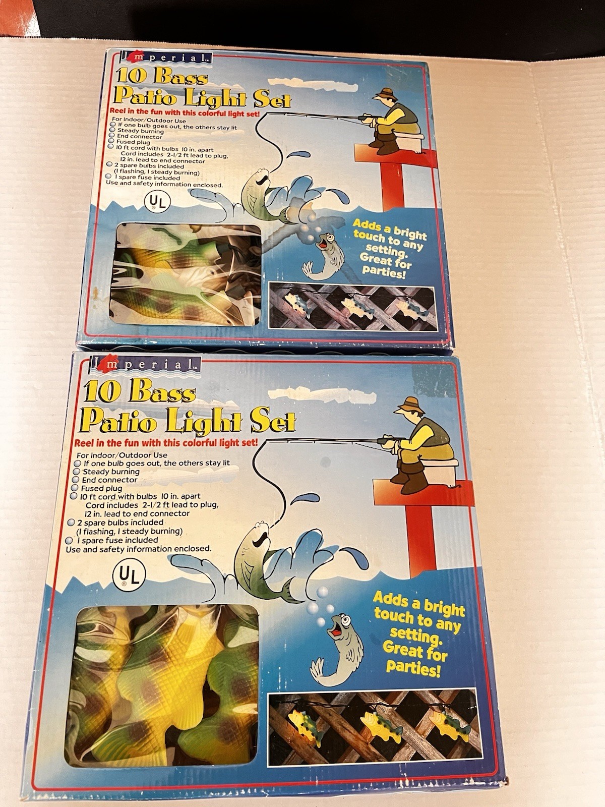 Imperial 10 Bass Fish Patio Light Set Indoor Outdoor 10' Vintage Box Of 2