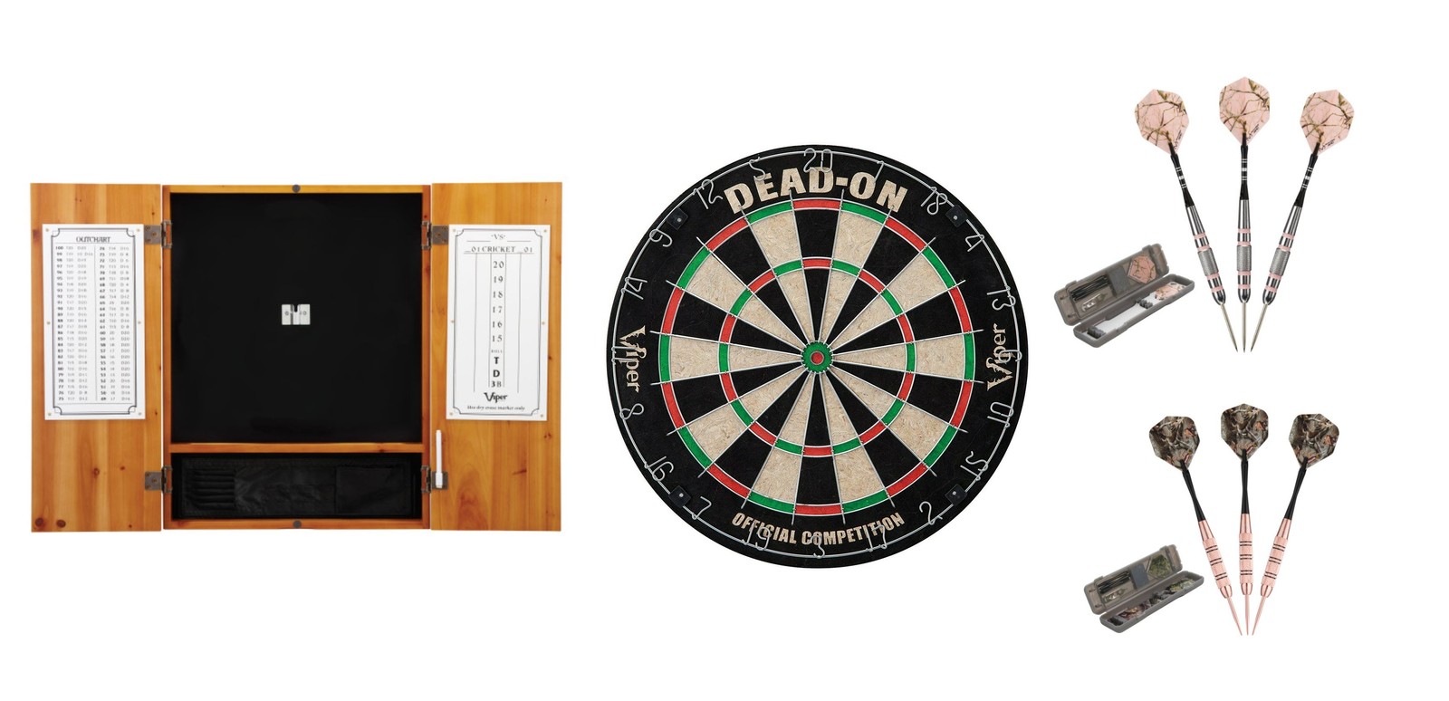 Bristle Dartboard + Oak Cabinet + Fat Cat Steel Tip Darts + Fat Cat Set
