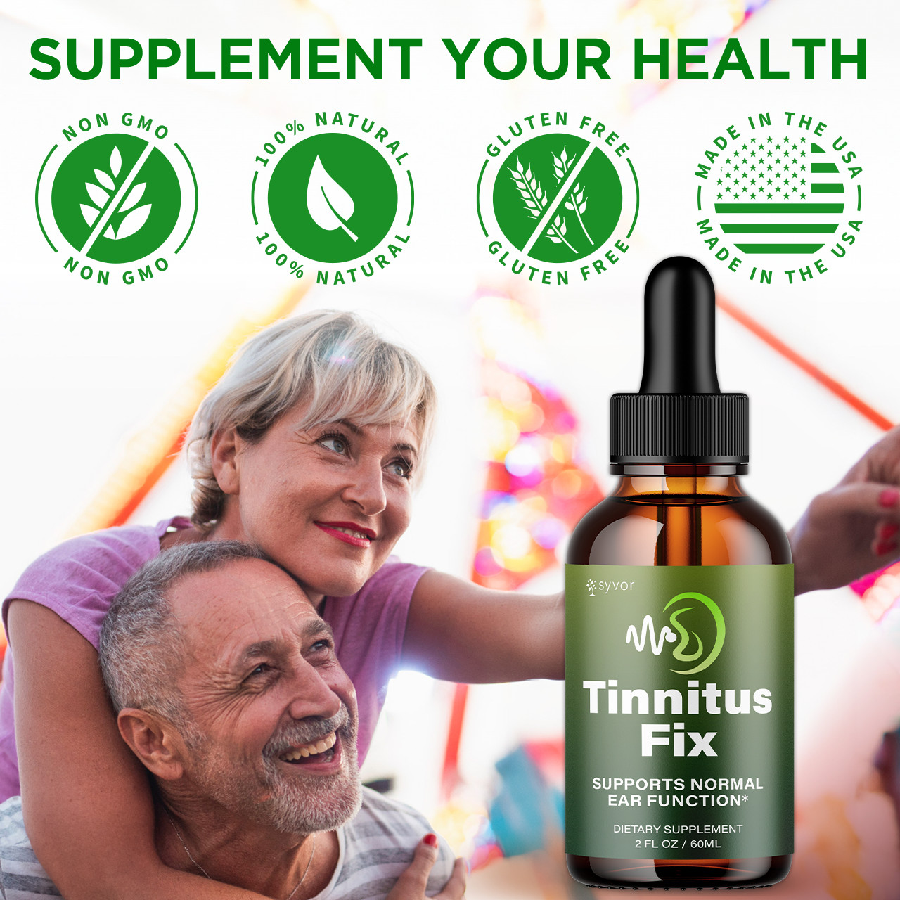 (2 Pack) Tinnitus Fix Ear Health Drops All Natural TinnitusFix Vitamin 60 Servs
